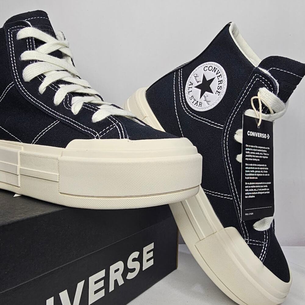 Converse Black and Cream Platform High Top Sneakers